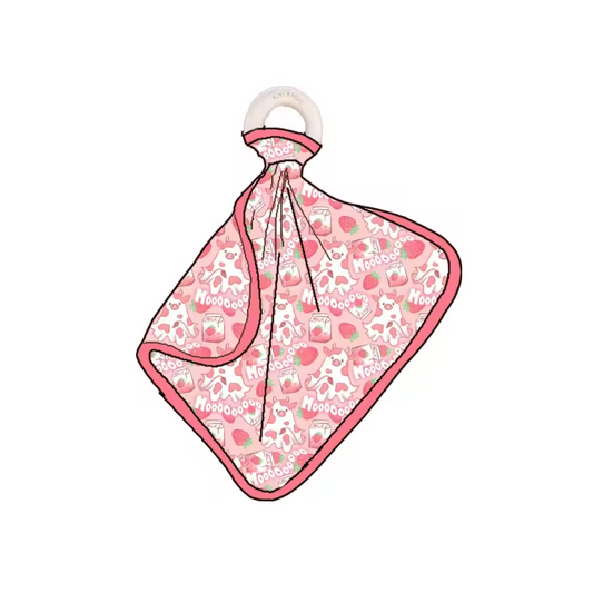 Preorder- strawberry boo cows Bamboo Lovey with Teether Ring