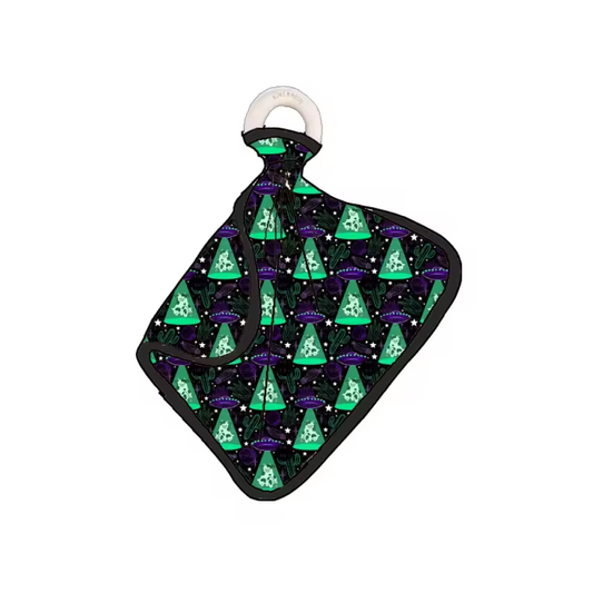 Preorder- alien boo cows Bamboo Lovey with Teether Ring