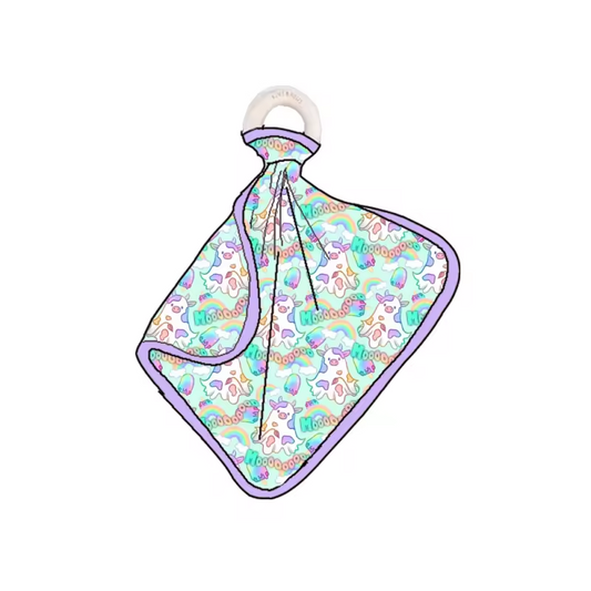 Preorder- rainbow boo cows Bamboo Lovey with Teether Ring