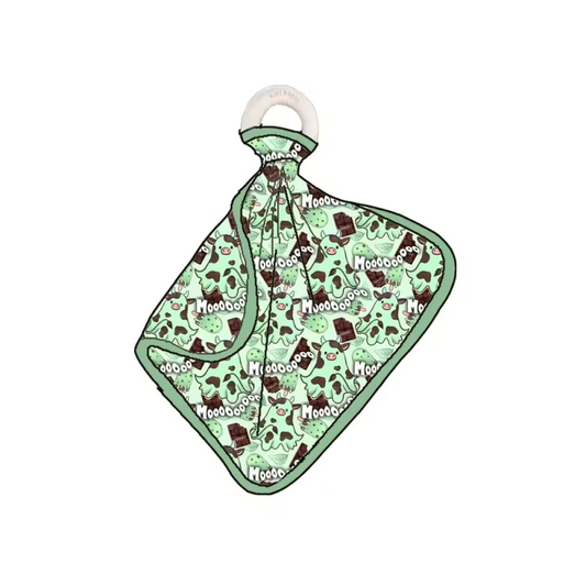 Preorder- mint chip boo cows Bamboo Lovey with Teether Ring