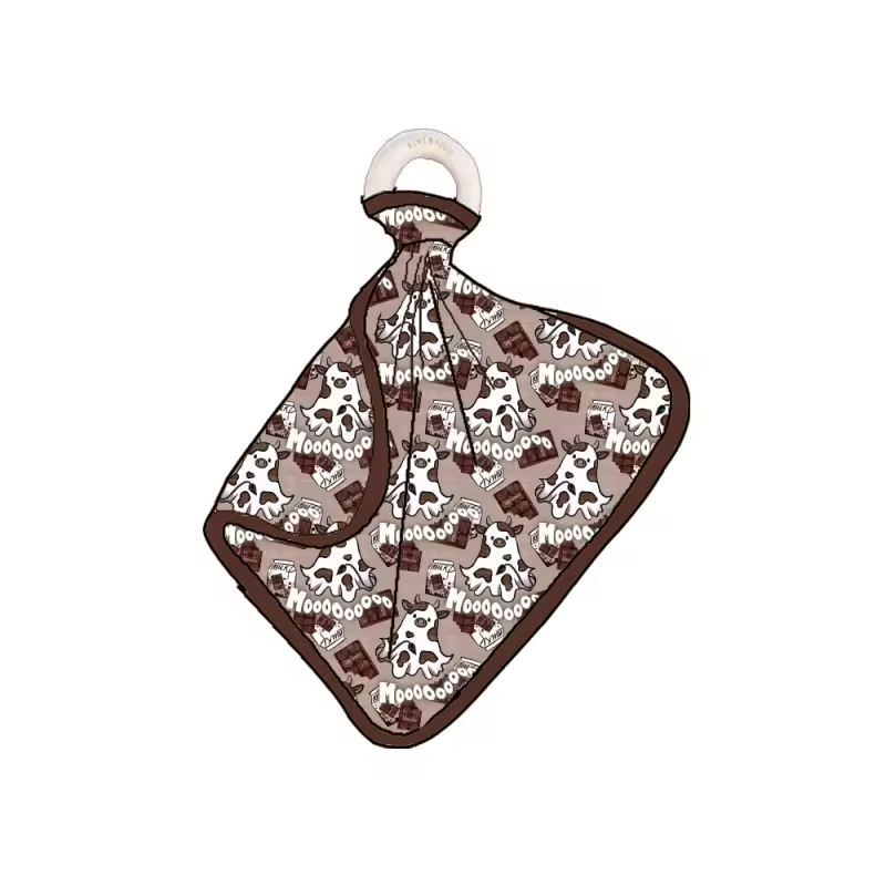 Preorder- chocolate boo cows Bamboo Lovey with Teether Ring