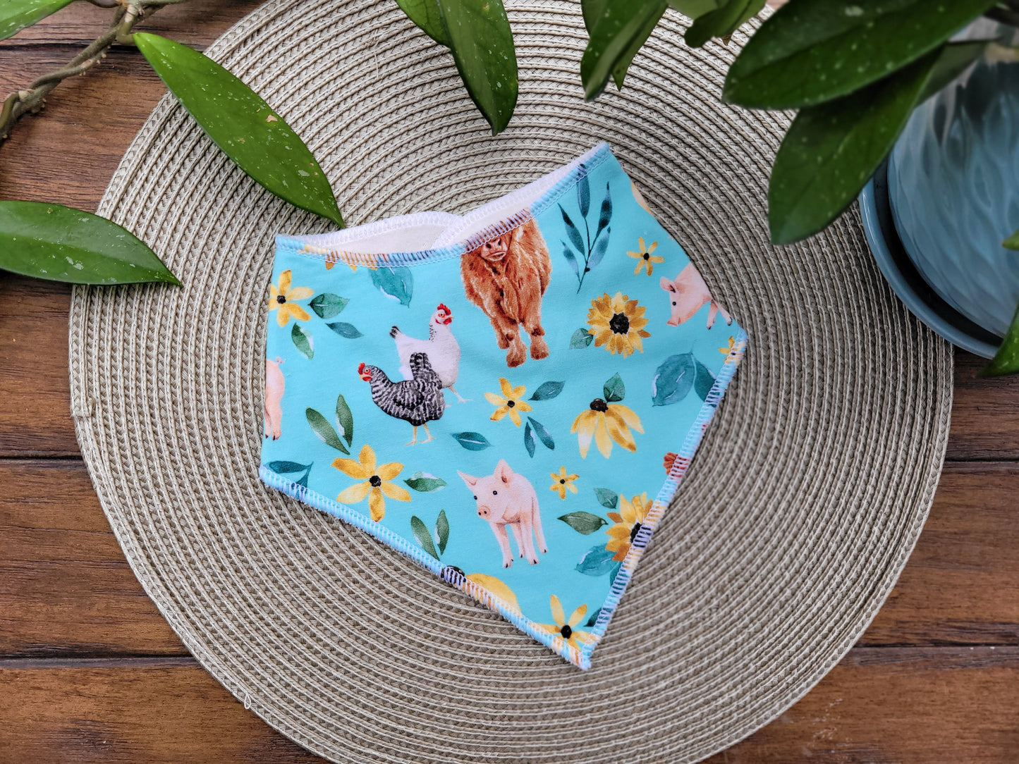 Bandana bib- Teal cows